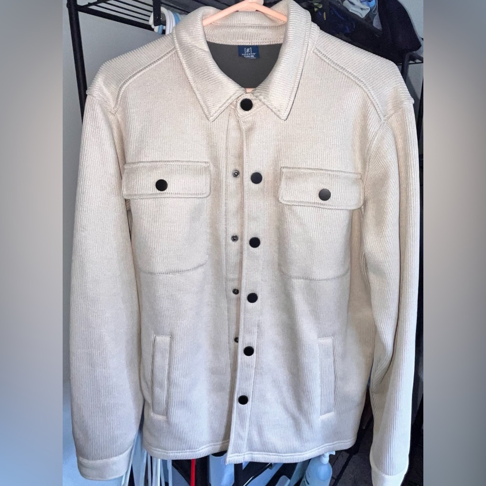 Men's Cream Button-Front Shirt Jacket